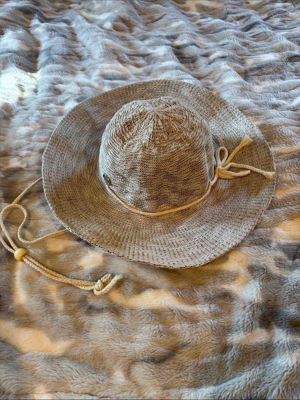 Banana Boat Woven Straw Sun Hat with Chin Cord - Beige